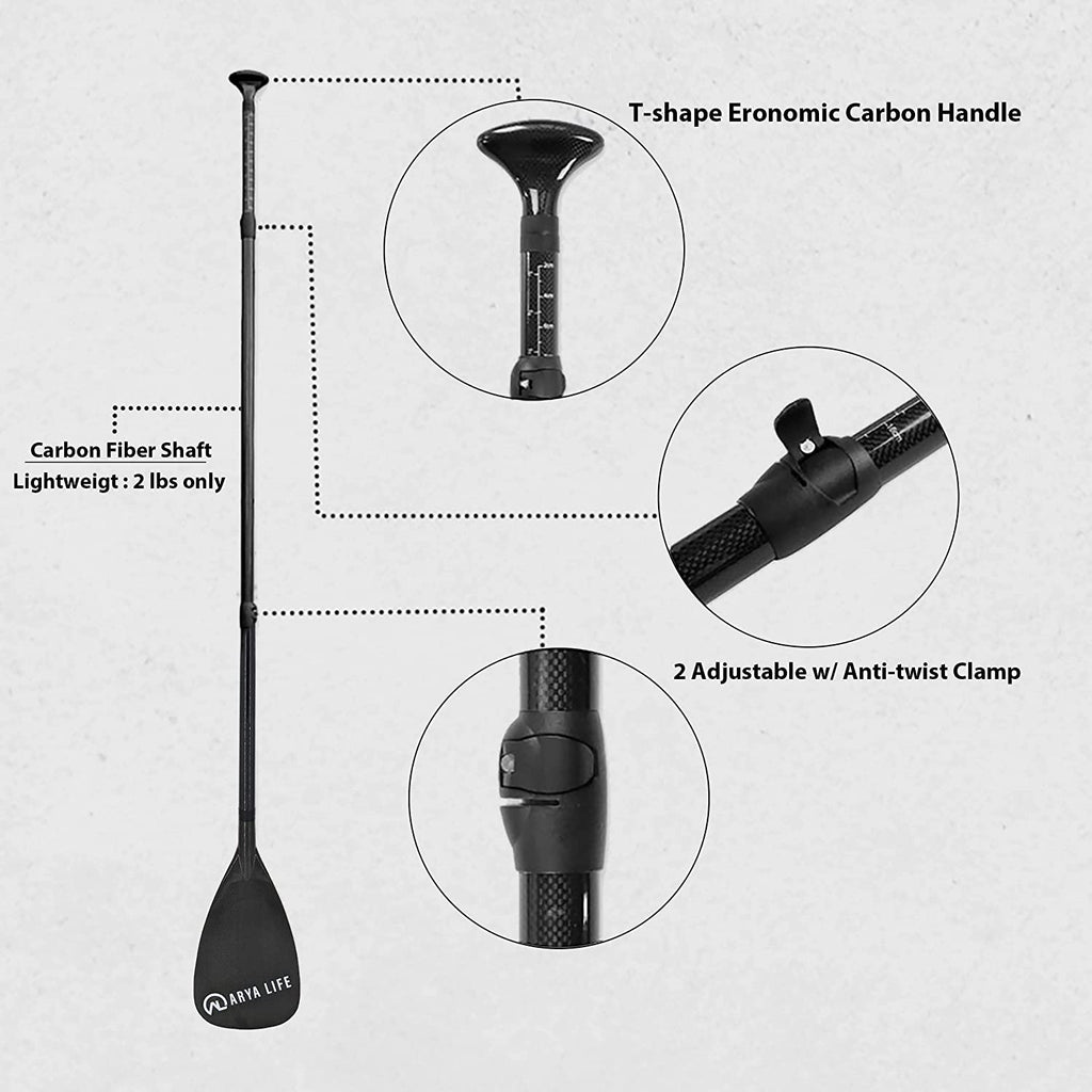Arya Life 3-teiliges Stand-Up Paddle Board Paddel, SUP Paddel mit Fiberglas-Blatt, verstellbarer Carbonfaser-Schaft, 178-218 cm, schwarz
