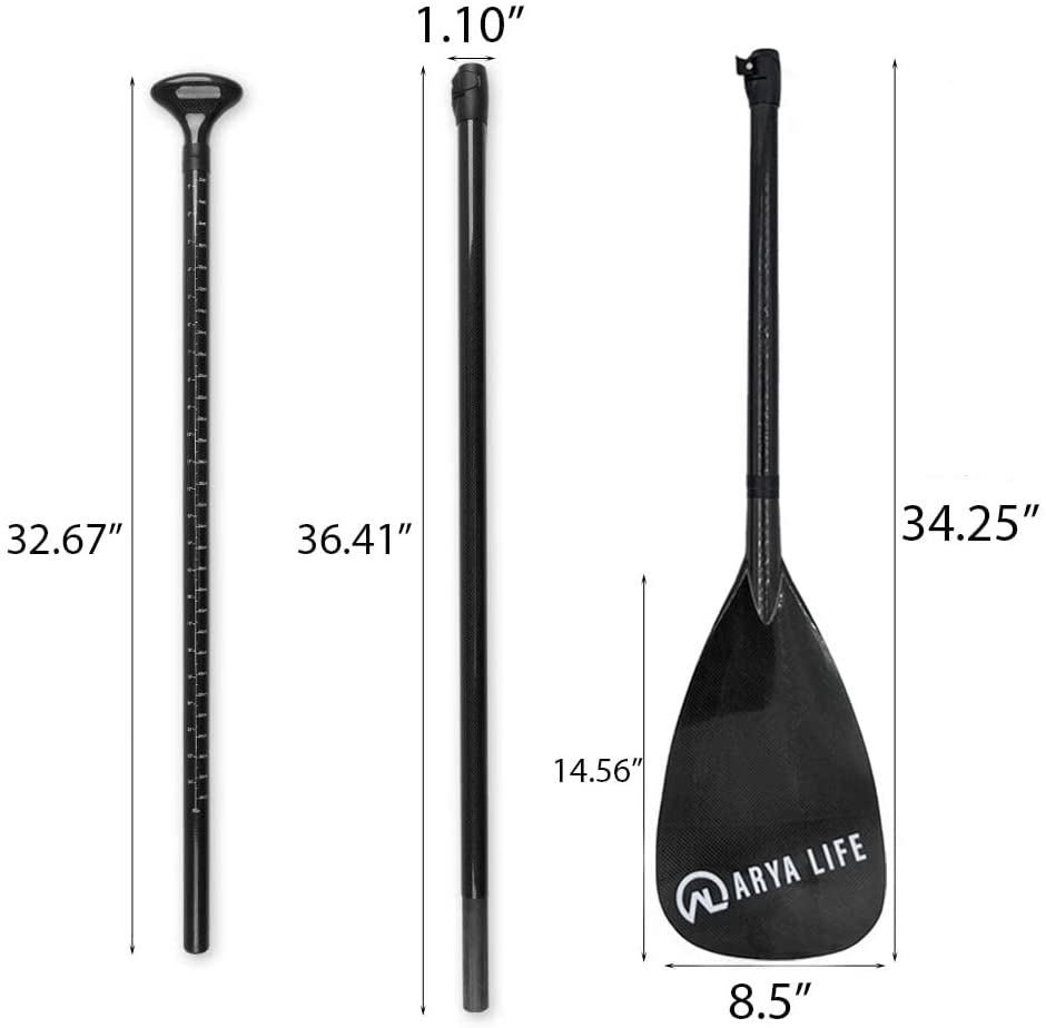 Arya Life 3-teiliges Stand-Up Paddle Board Paddel, SUP Paddel mit Fiberglas-Blatt, verstellbarer Carbonfaser-Schaft, 178-218 cm, schwarz