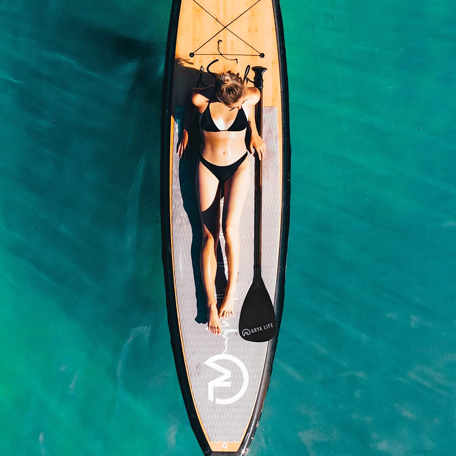 Arya Life 3-teiliges Stand-Up Paddle Board Paddel, SUP Paddel mit Fiberglas-Blatt, verstellbarer Carbonfaser-Schaft, 178-218 cm, schwarz