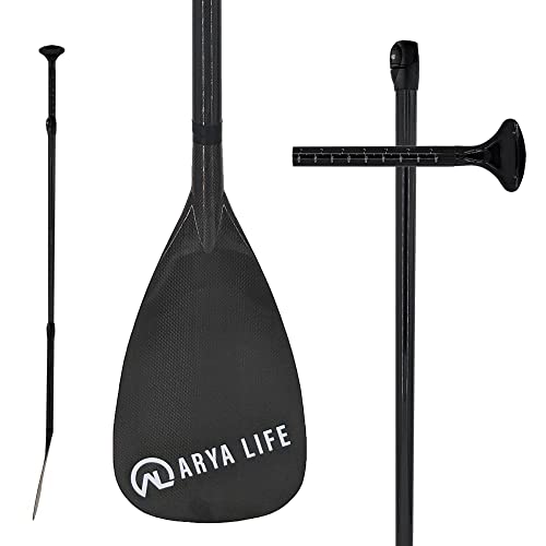 Arya Life 3-teiliges Stand-Up Paddle Board Paddel, SUP Paddel mit Fiberglas-Blatt, verstellbarer Carbonfaser-Schaft, 178-218 cm, schwarz