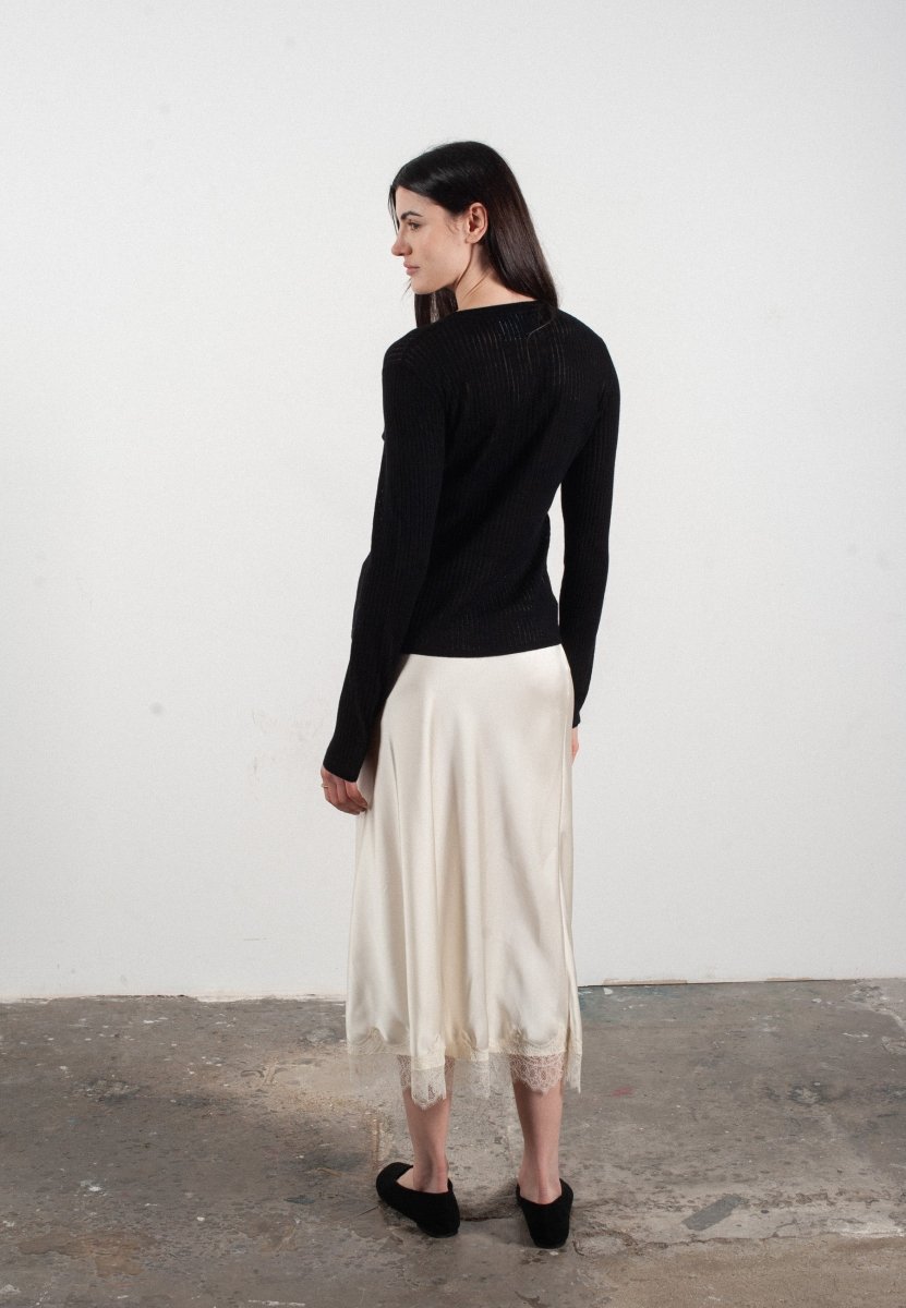 Damen-Cardigan mit V-Ausschnitt aus ultrafeinem, durchbrochenem Kaschmir-Woll-Mix in Schwarz - FRIDA 3