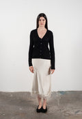 Damen-Cardigan mit V-Ausschnitt aus ultrafeinem, durchbrochenem Kaschmir-Woll-Mix in Schwarz - FRIDA 3