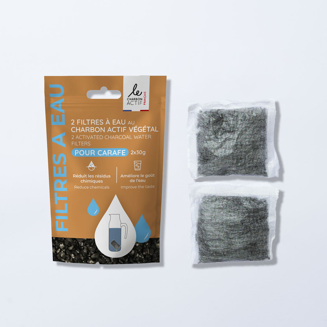 Lot de 2 filtres à eau au charbon végétal super activé
